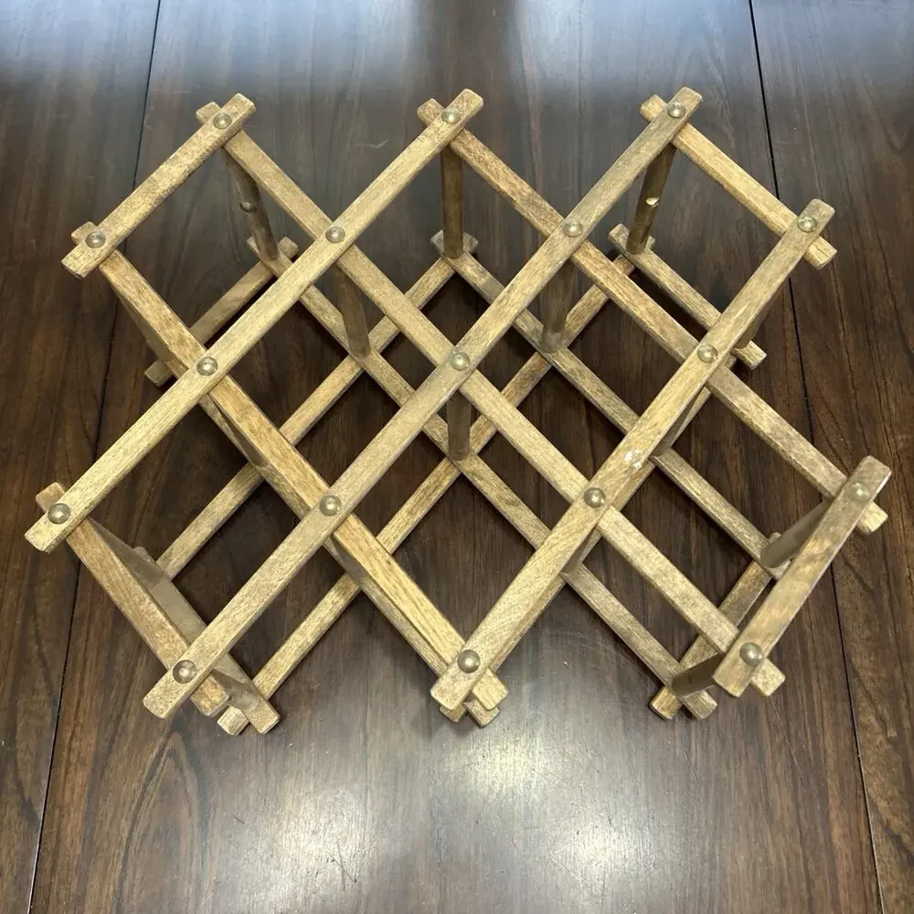 Vintage Wooden Expandable Wine Rack Folding Countertop Bottle Holder Mid Century